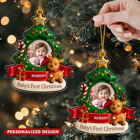 Personalized Babys First Christmas Ornament – Customizable with Your Babys Name and Year